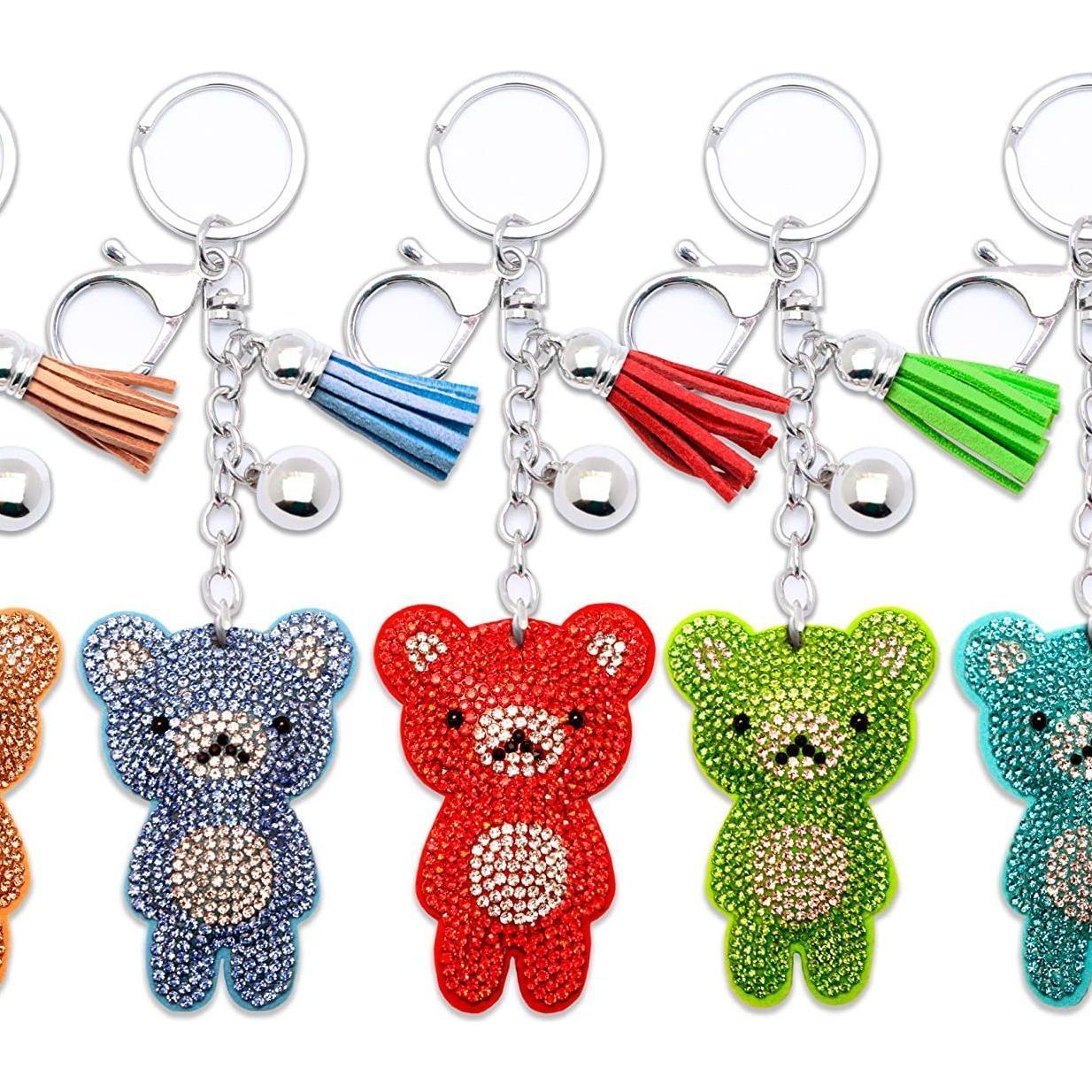 Teddy Bear Crystal Keychain – Velvet Sparkle Tassel Charm – Clip Bag Keyring Gift for Girls-AuPra