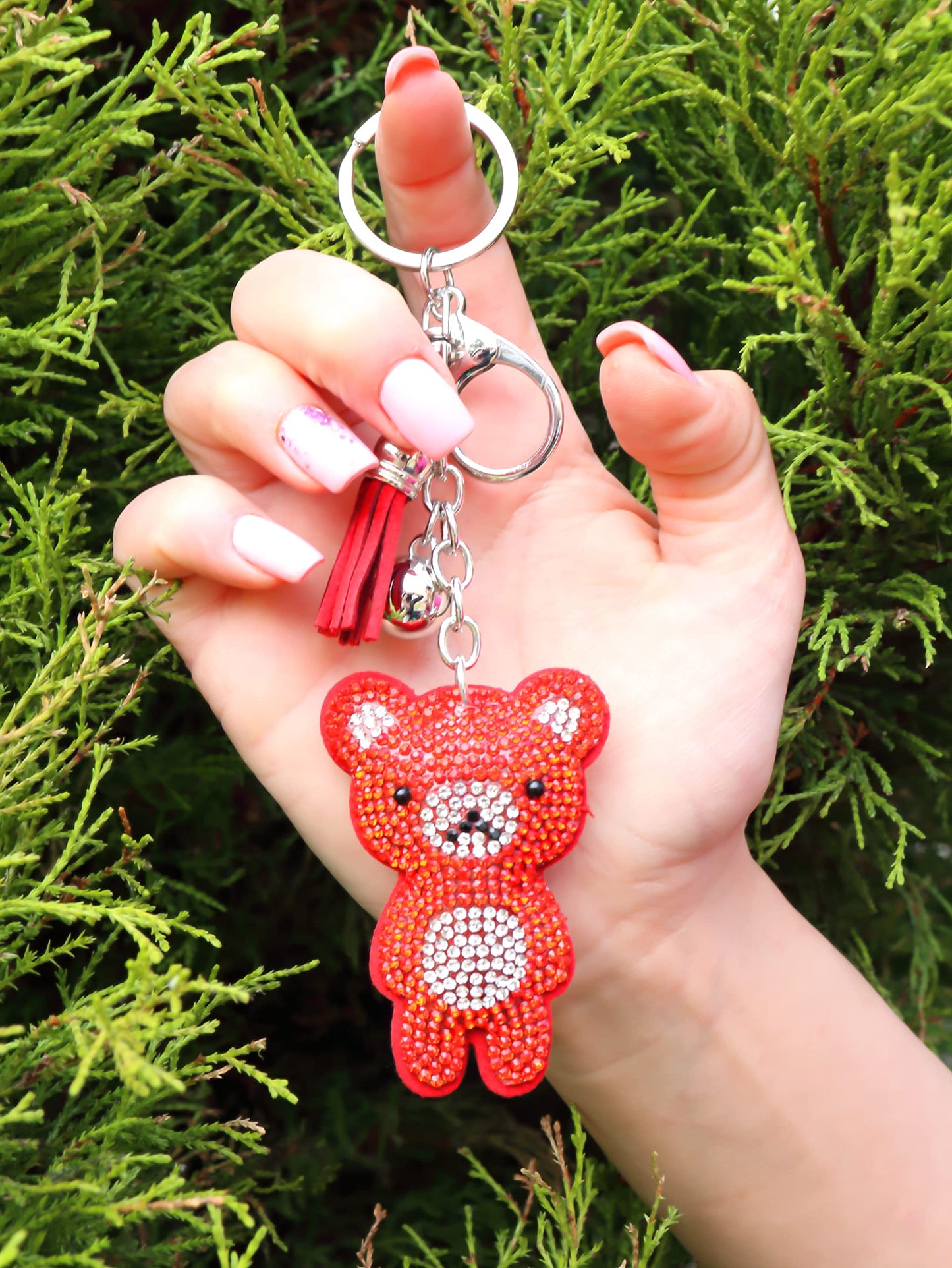 Teddy Bear Crystal Keychain – Velvet Sparkle Tassel Charm – Clip Bag Keyring Gift for Girls