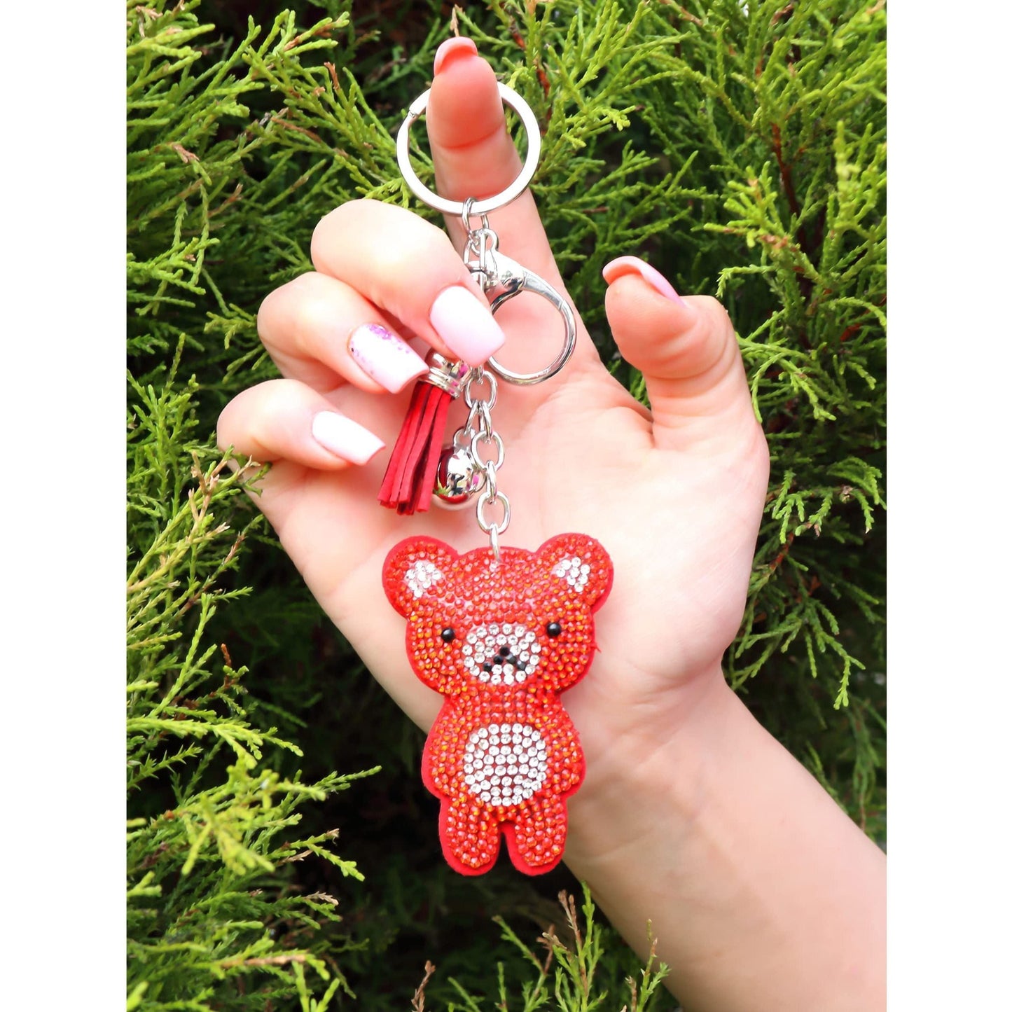 Teddy Bear Crystal Keychain – Velvet Sparkle Tassel Charm – Clip Bag Keyring Gift for Girls-AuPra