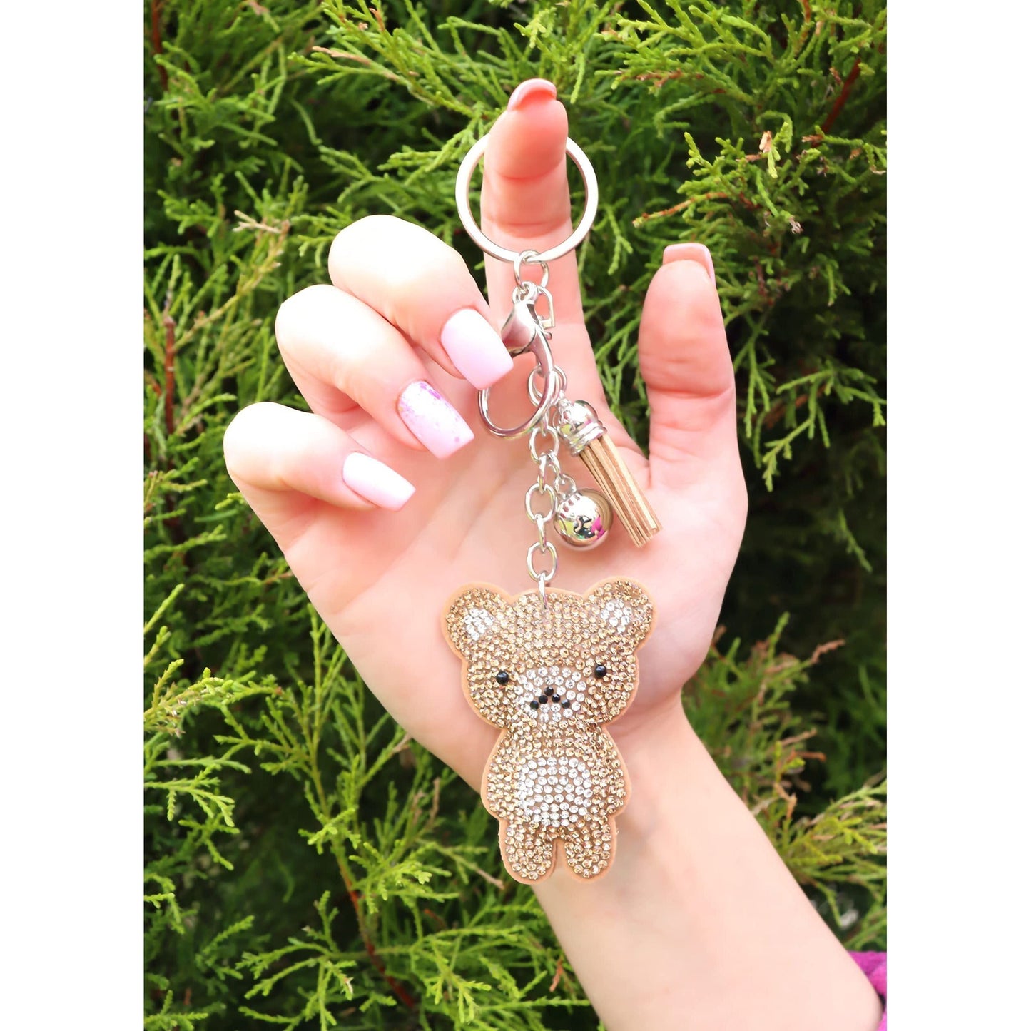 Teddy Bear Crystal Keychain – Velvet Sparkle Tassel Charm – Clip Bag Keyring Gift for Girls-AuPra