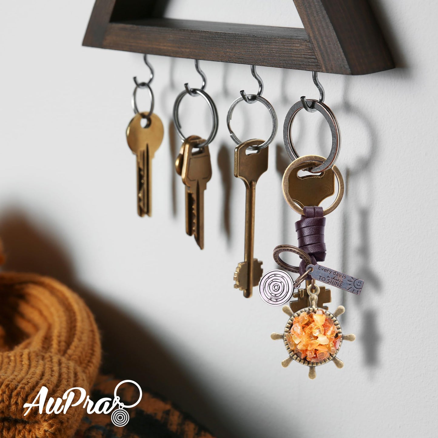 Amber Ship Wheel Keychain – Handmade Vintage Leather – Sailor Gift Keyring Charm-Amber-AuPra