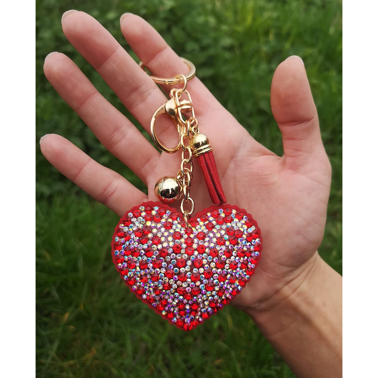 Heart Crystal Keychain – Velvet Sparkle Tassel Charm – Clip Bag Keyring Gift for Girls-AuPra