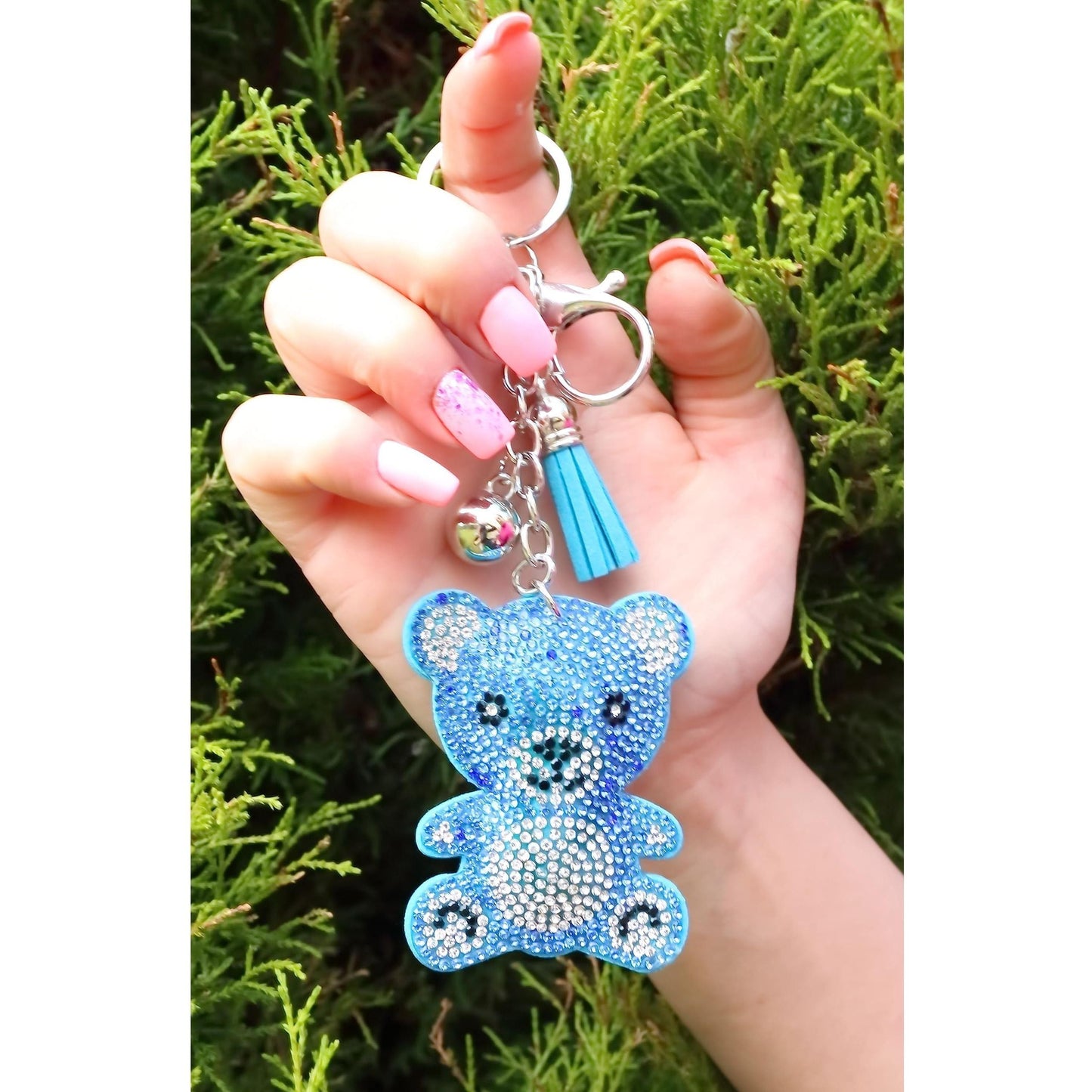 Teddy Bear Crystal Keychain – Velvet Sparkle Tassel Charm – Clip Bag Keyring Gift for Girls-AuPra