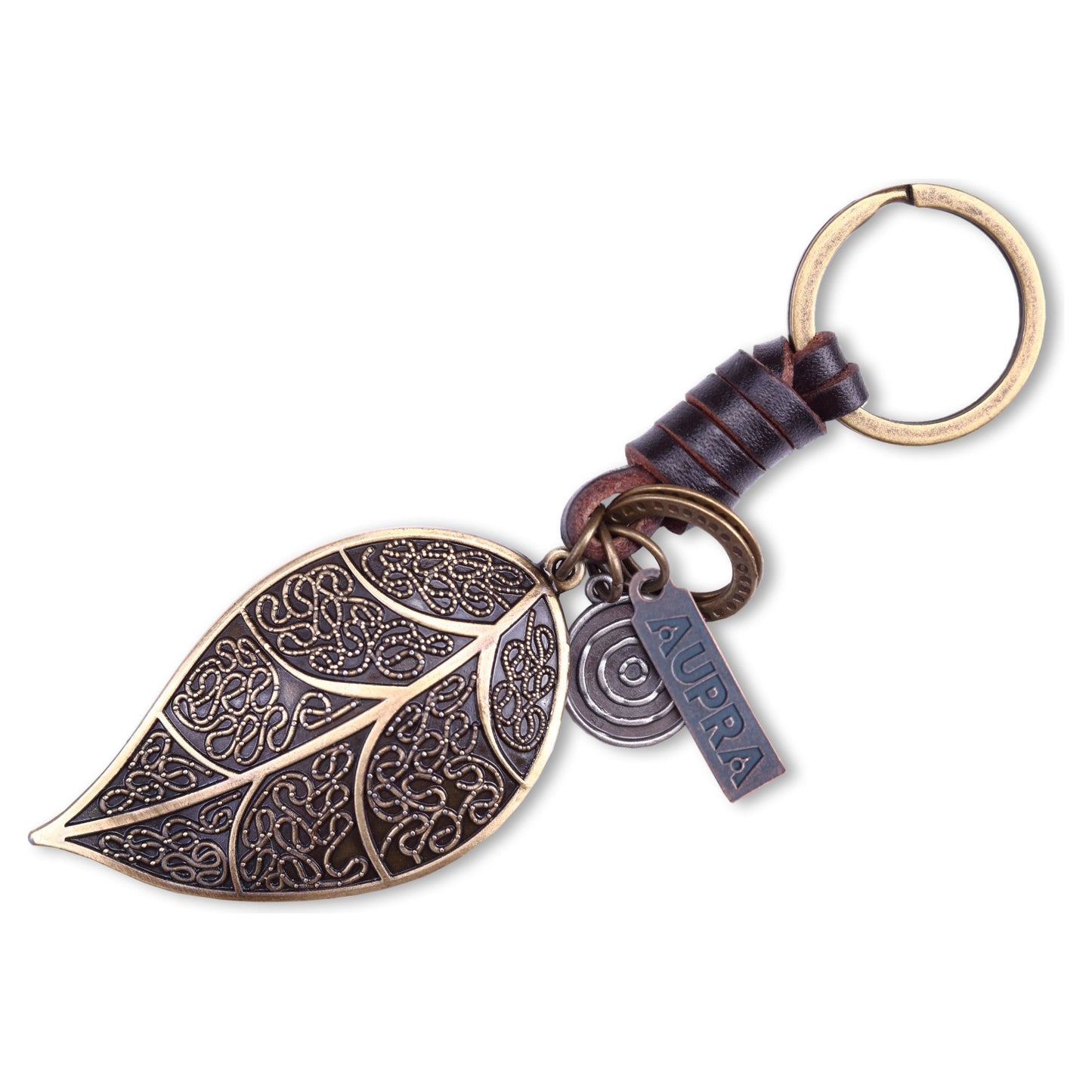 Leaf Keychain Charm – Handmade Vintage Leather – Botanical Gift Keyring-AuPra