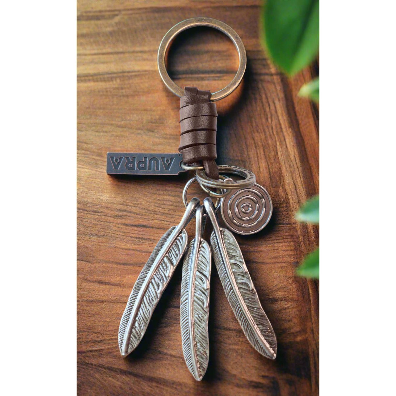 Feathers Keychain Charm – Handmade Vintage Leather – Boho Gift Keyring-AuPra