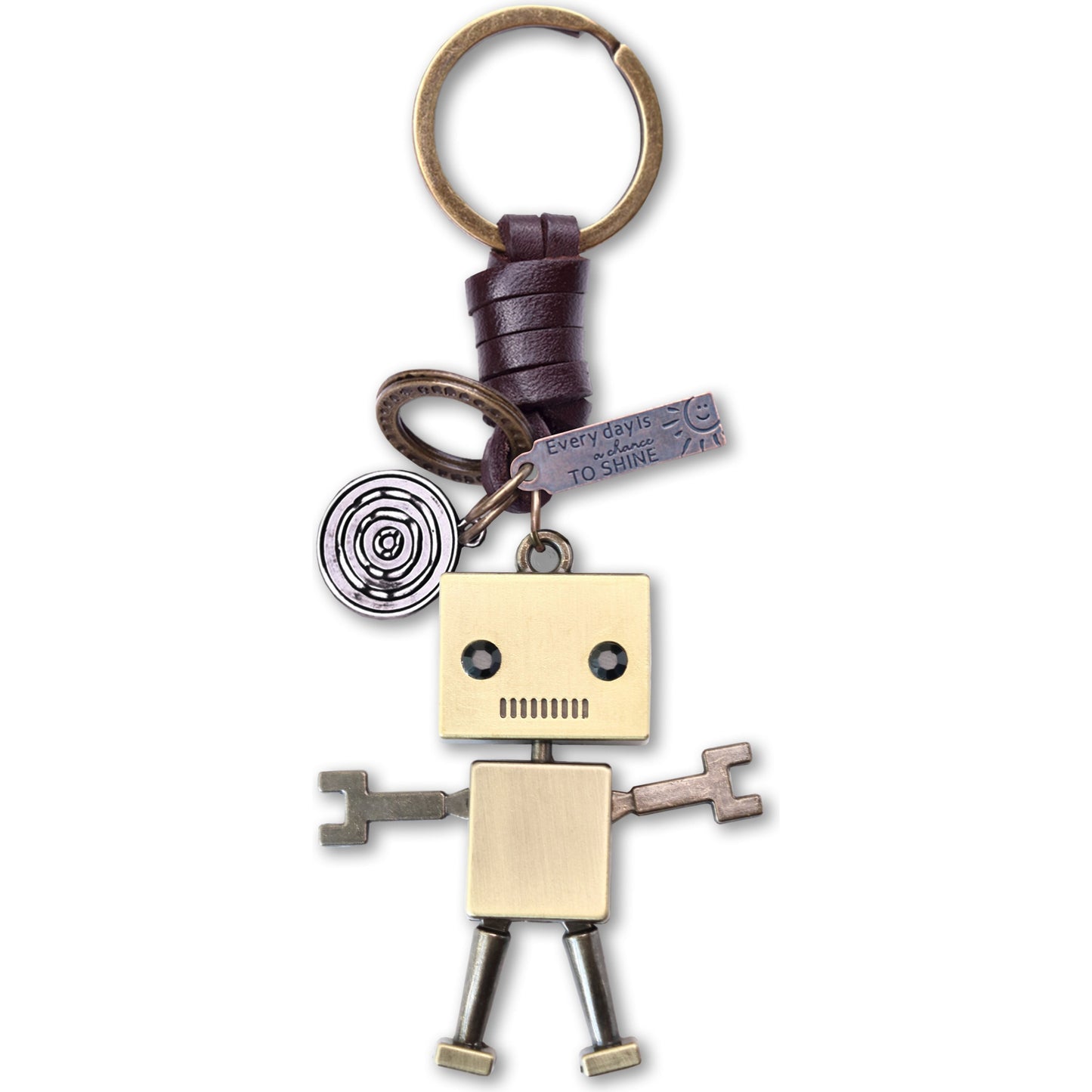 3D Robot Keychain Charm – Handmade Vintage Leather – Funny Gift Keyring-AuPra