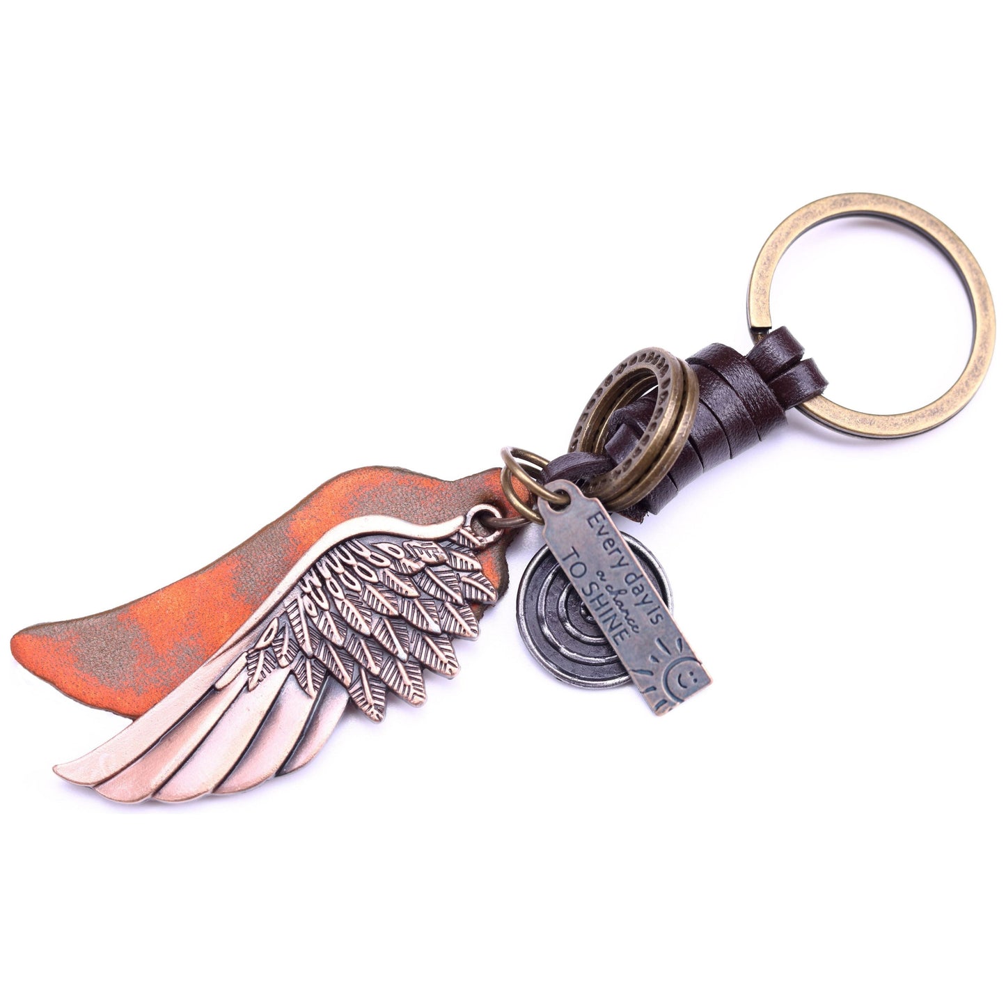 Angel Wing Keychain Charm – Handmade Vintage Leather – Guardian Angel Gift Keyring-AuPra