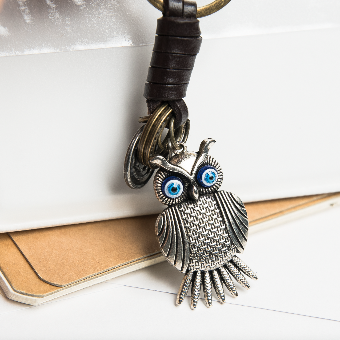 Owl Keychain Charm – Handmade Vintage Leather – Bird Gift Keyring-AuPra