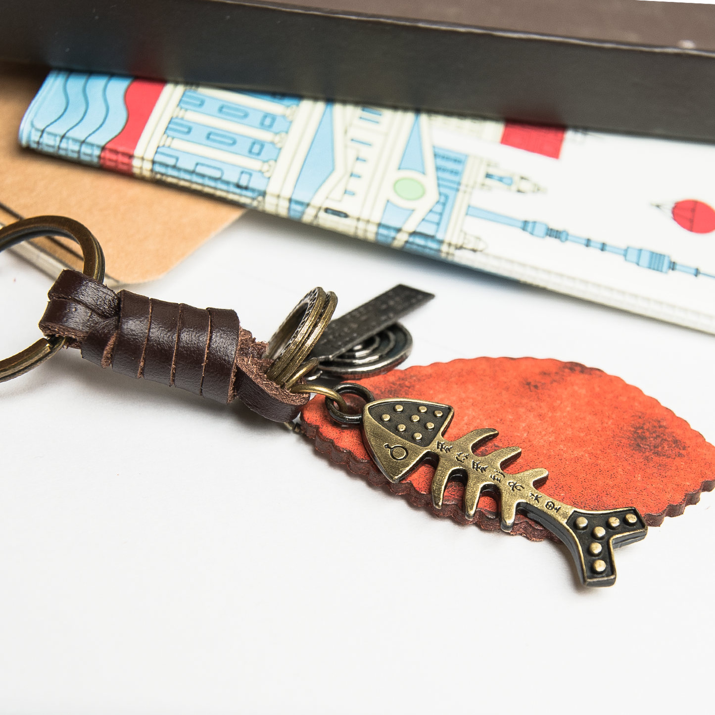 Fish Keychain Charm – Handmade Vintage Leather – Sea Lover Gift Keyring-AuPra