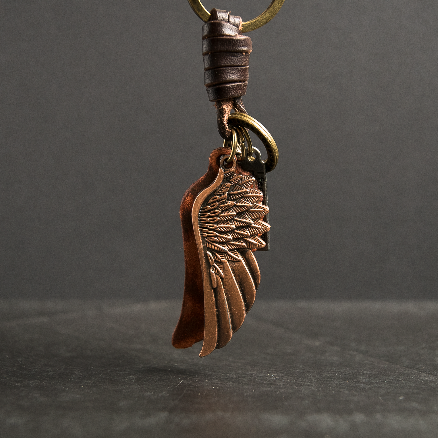 Angel Wing Keychain Charm – Handmade Vintage Leather – Guardian Angel Gift Keyring-AuPra