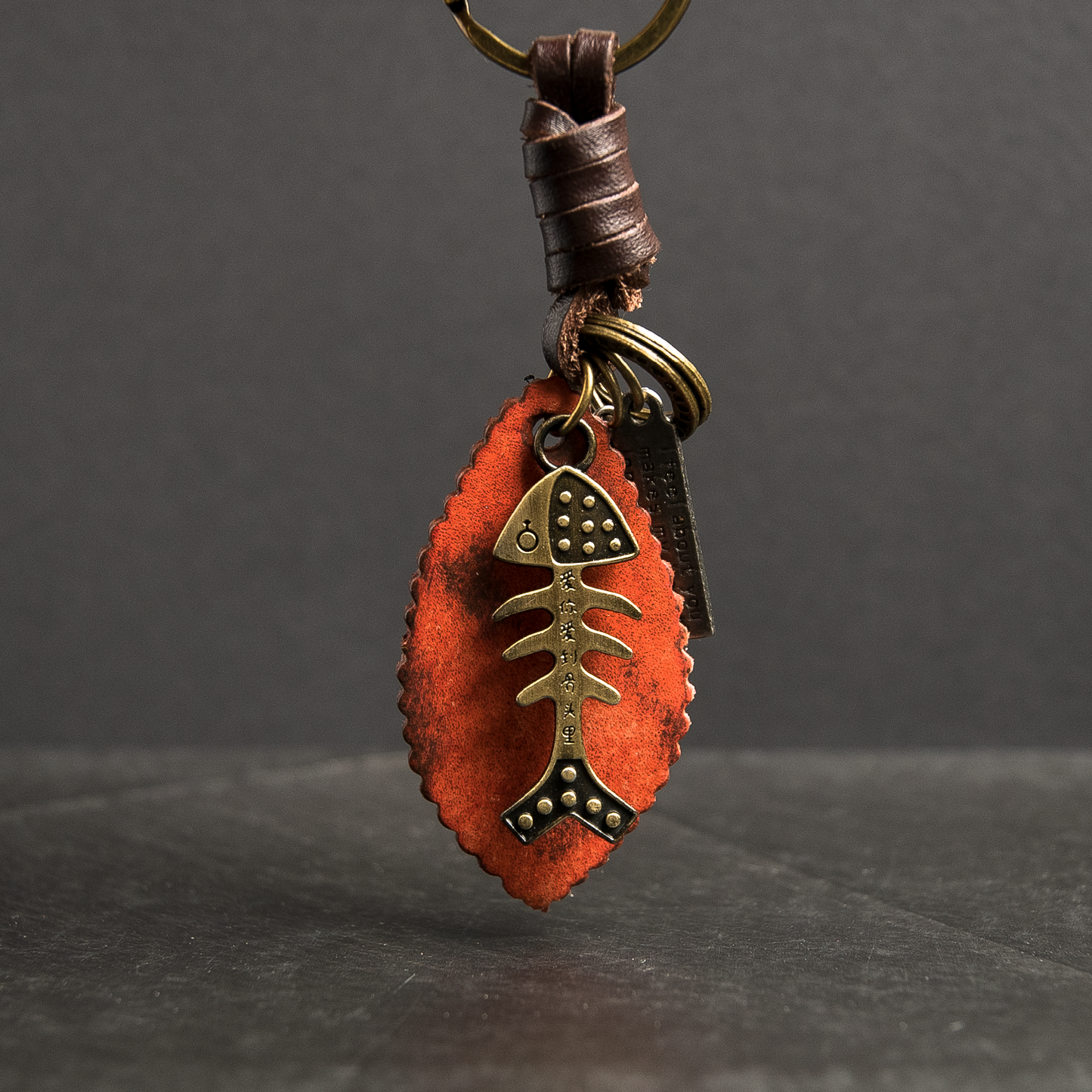 Fish Keychain Charm – Handmade Vintage Leather – Sea Lover Gift Keyring-AuPra