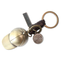 Baseball Cap Keychain Charm – Handmade Vintage Leather – Sport Fan Gift Keyring-AuPra