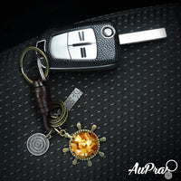 Amber Ship Wheel Keychain – Handmade Vintage Leather – Sailor Gift Keyring Charm-Amber-AuPra