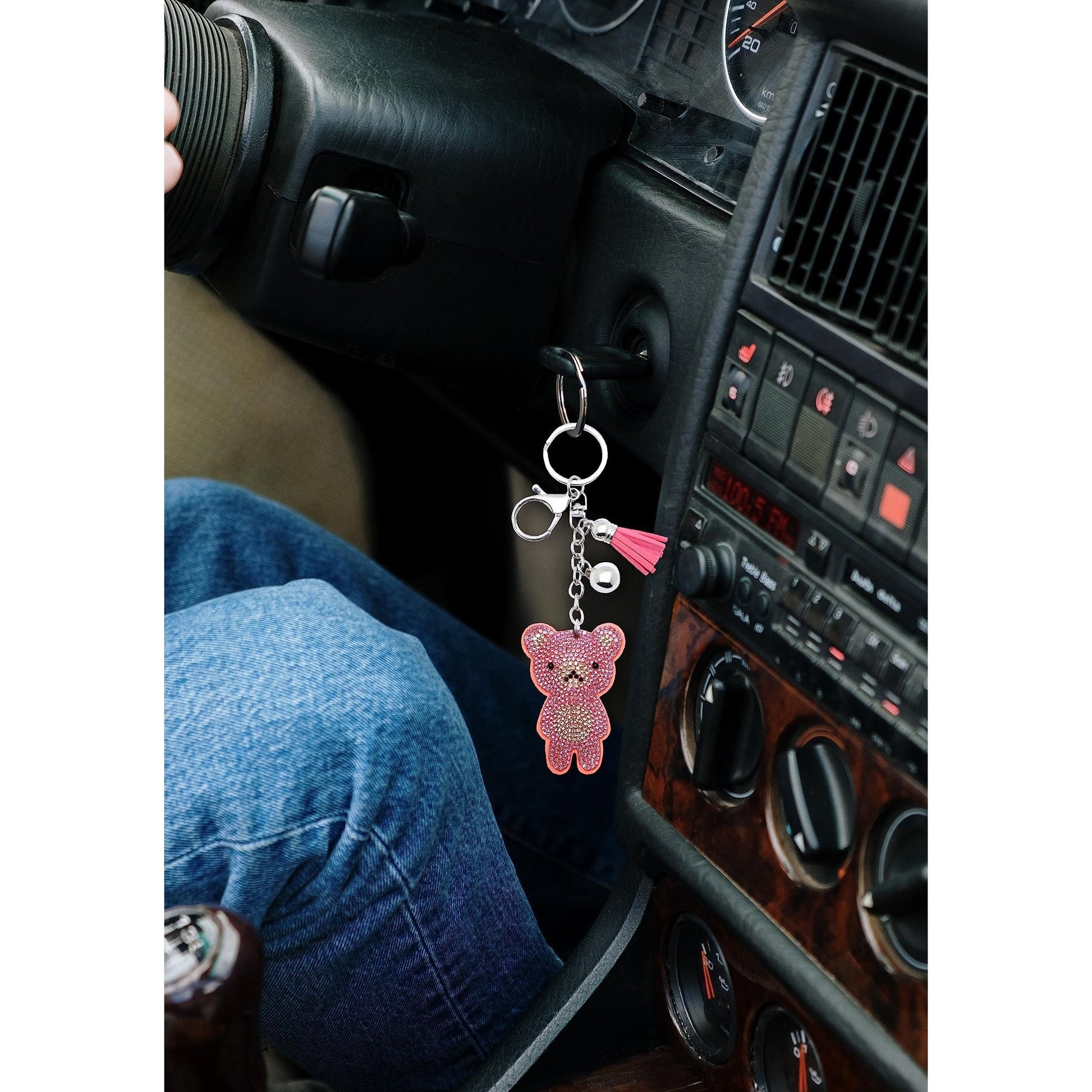 Teddy Bear Crystal Keychain – Velvet Sparkle Tassel Charm – Clip Bag Keyring Gift for Girls-AuPra
