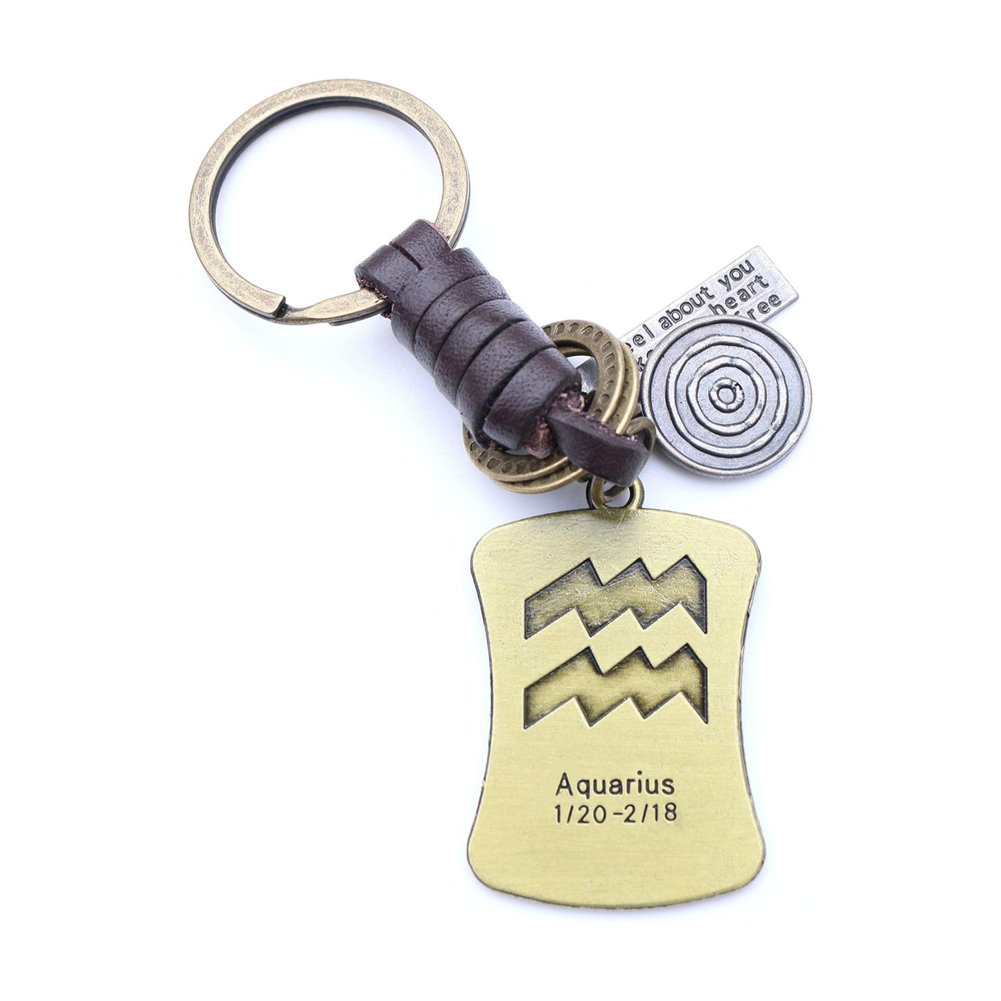 Star Sign Keychain Charm – Handmade Vintage Leather – Zodiac Sign Gift Keyring-AuPra