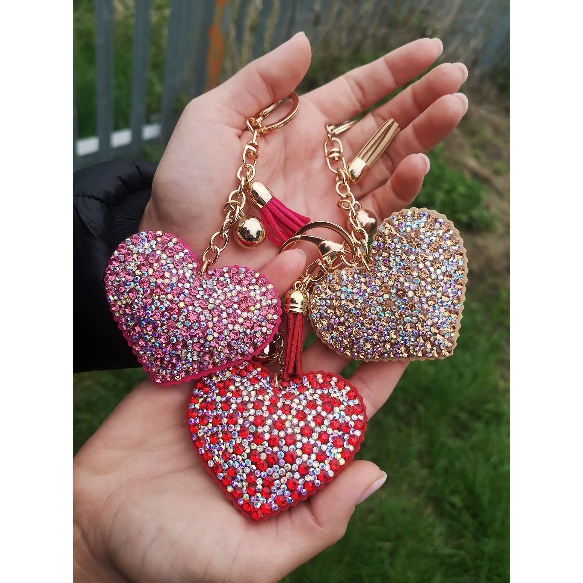 Heart Crystal Keychain – Velvet Sparkle Tassel Charm – Clip Bag Keyring Gift for Girls-AuPra