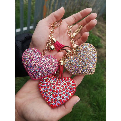 Heart Crystal Keychain – Velvet Sparkle Tassel Charm – Clip Bag Keyring Gift for Girls-AuPra