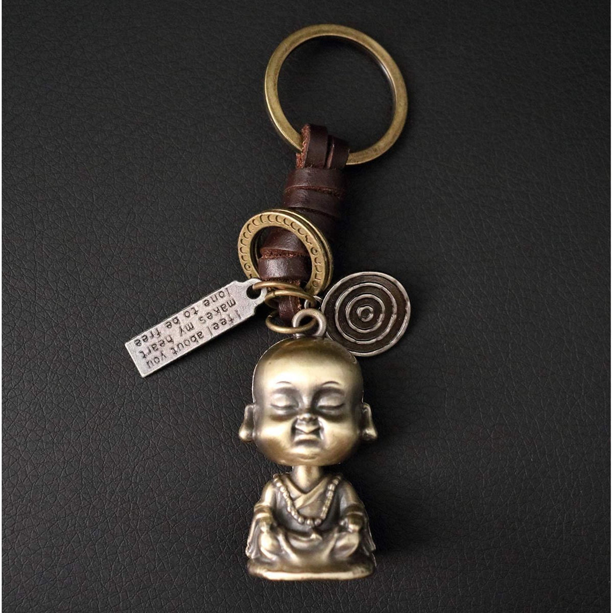 Buddha Keychain Charm – Handmade Vintage Leather – Buddhist Gift Keyring-AuPra