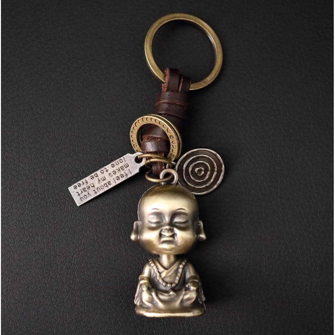Buddha Keychain Charm – Handmade Vintage Leather – Buddhist Gift Keyring-AuPra