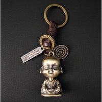 Buddha Keychain Charm – Handmade Vintage Leather – Buddhist Gift Keyring-AuPra
