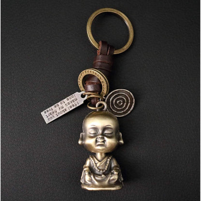 Buddha Keychain Charm – Handmade Vintage Leather – Buddhist Gift Keyring-AuPra
