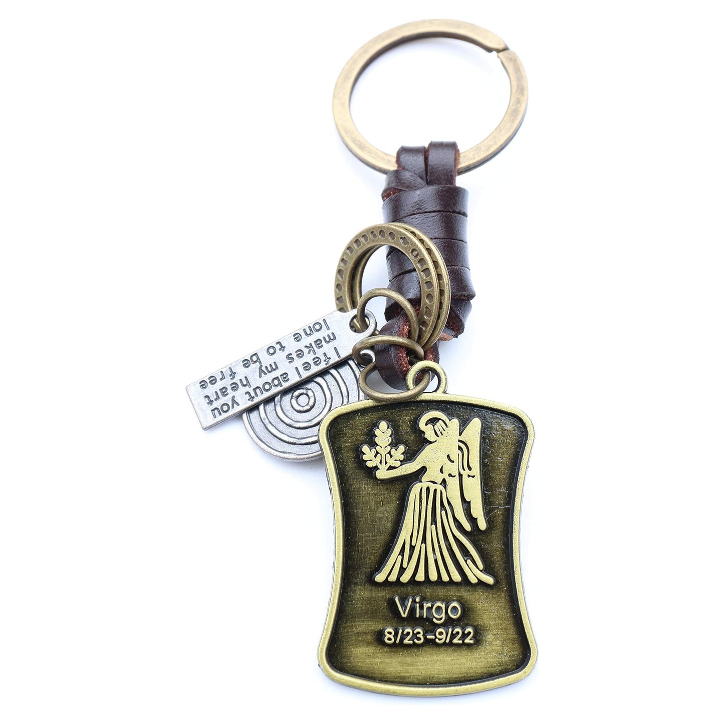 Star Sign Keychain Charm – Handmade Vintage Leather – Zodiac Sign Gift Keyring-AuPra