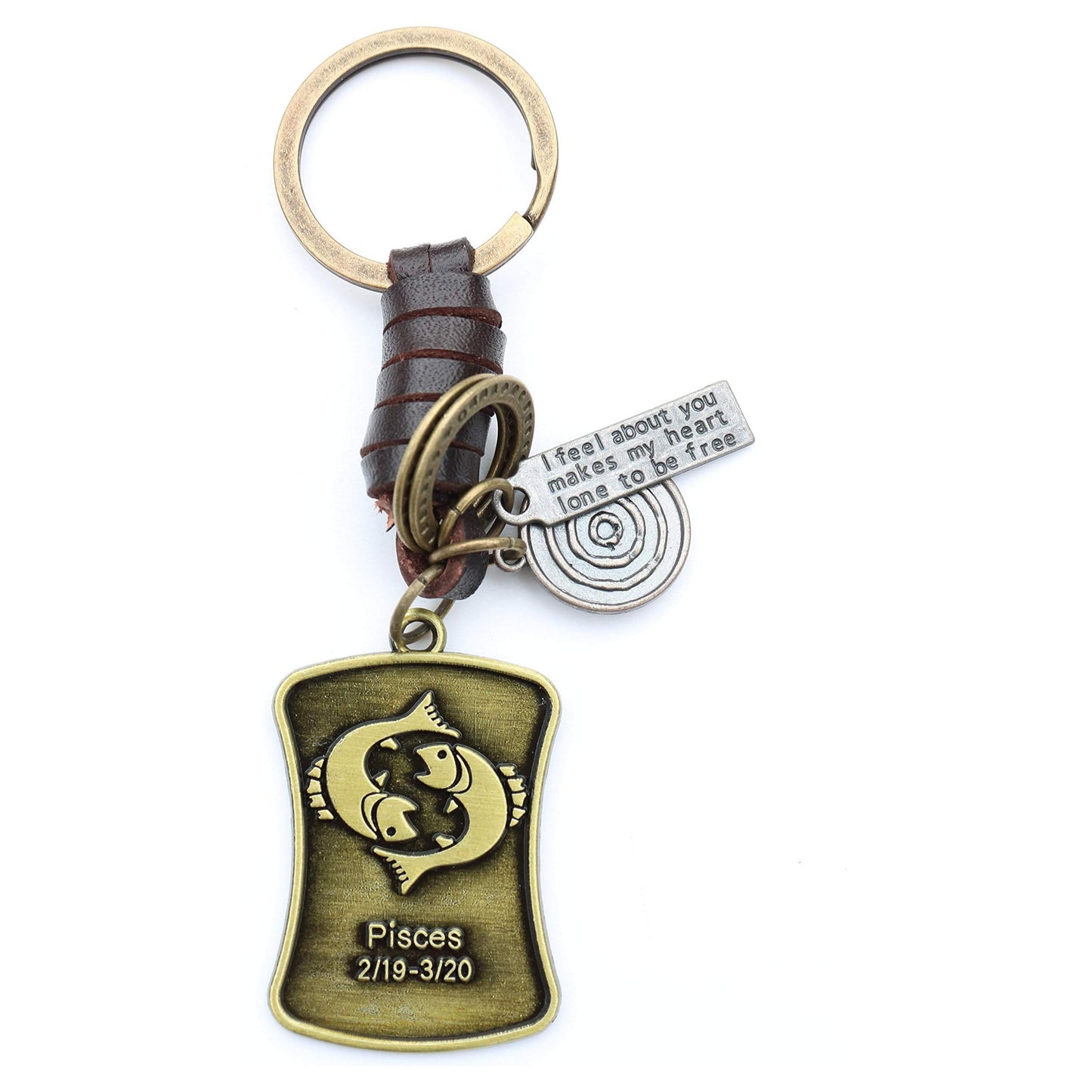 Star Sign Keychain Charm – Handmade Vintage Leather – Zodiac Sign Gift Keyring-AuPra
