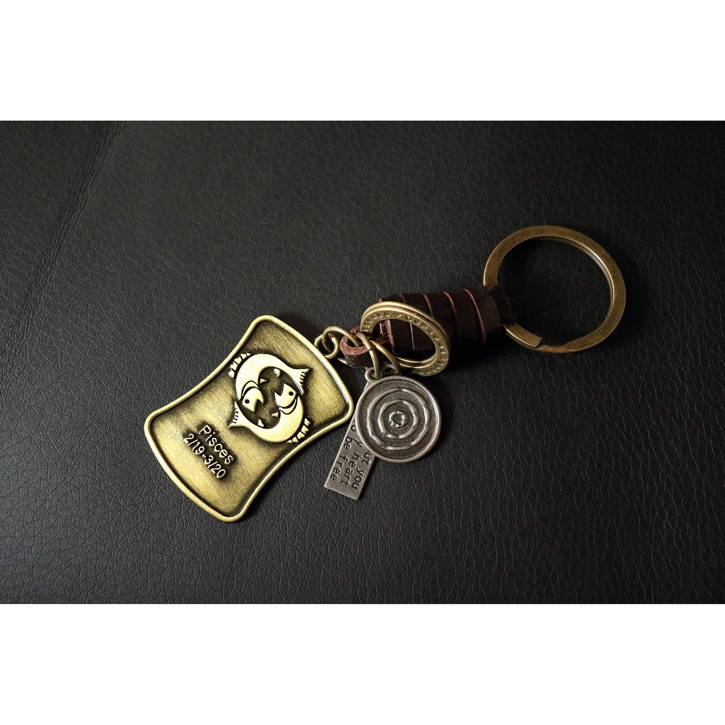 Star Sign Keychain Charm – Handmade Vintage Leather – Zodiac Sign Gift Keyring-AuPra