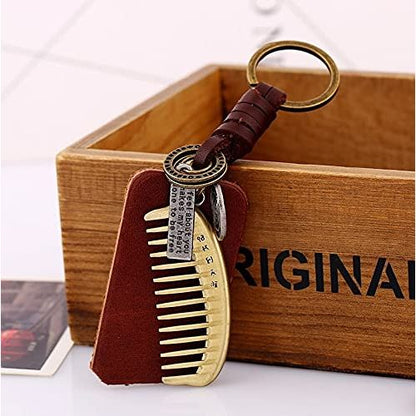 Comb Keychain Charm – Handmade Vintage Leather – Barber Gift Keyring-AuPra