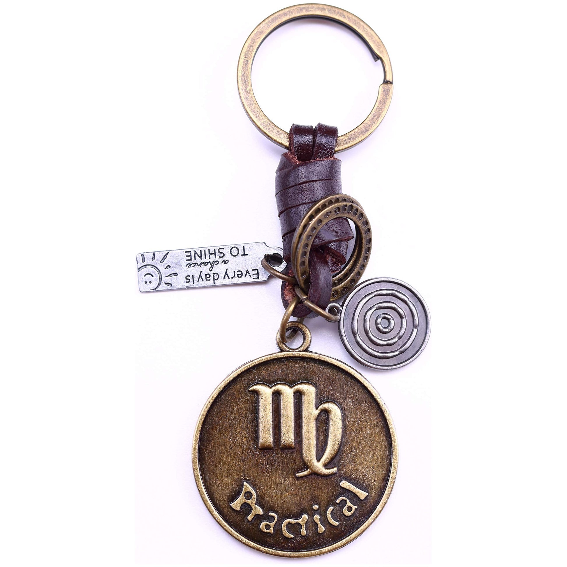 Star Sign Keychain Charm – Handmade Vintage Leather – Zodiac Sign Gift Keyring-AuPra
