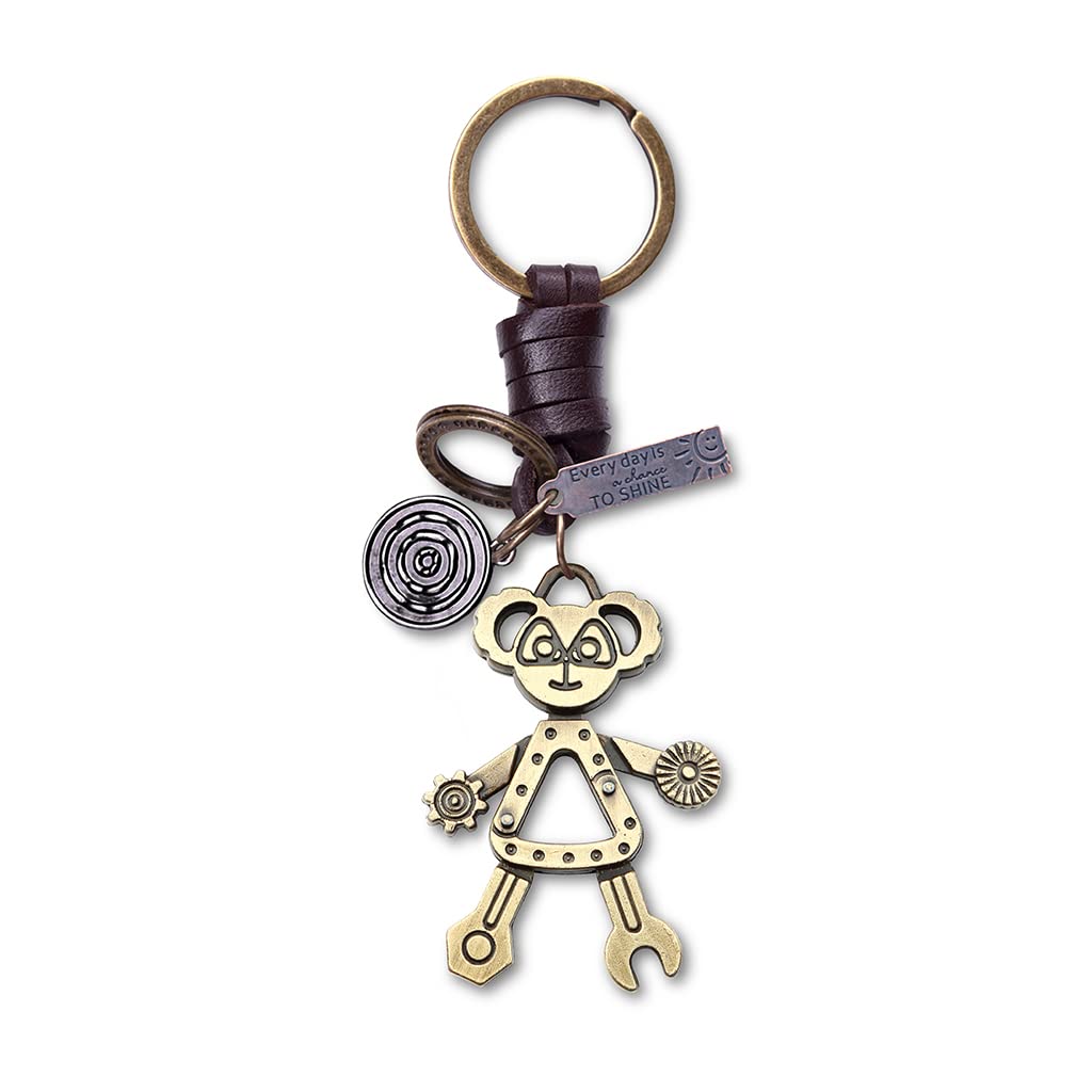 Robot Keychain Charm – Handmade Vintage Leather – Funny Gift Keyring-AuPra