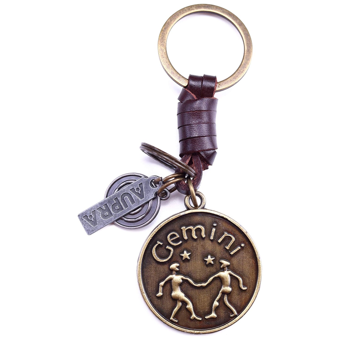 Star Sign Keychain Charm – Handmade Vintage Leather – Zodiac Sign Gift Keyring-AuPra
