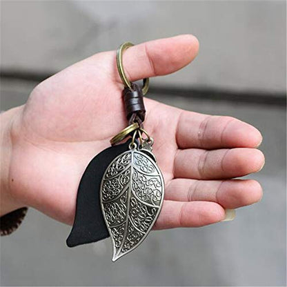 Leaf Keychain Charm – Handmade Vintage Leather – Botanical Gift Keyring-AuPra