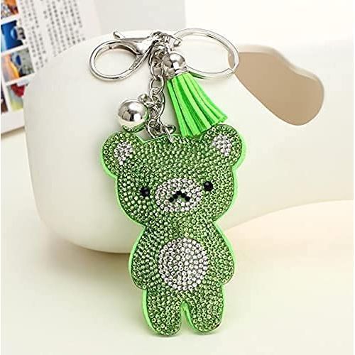 Teddy Bear Crystal Keychain – Velvet Sparkle Tassel Charm – Clip Bag Keyring Gift for Girls-AuPra