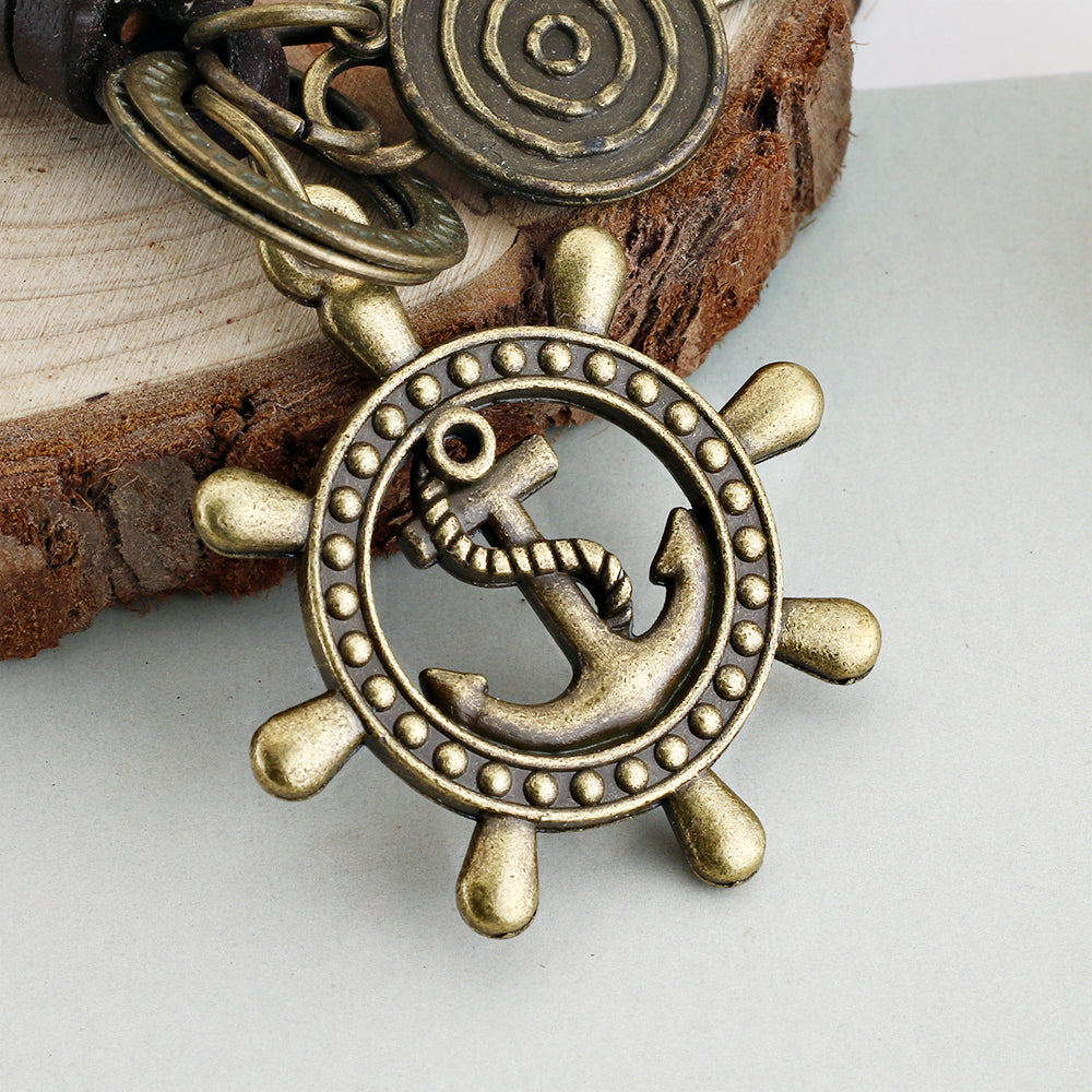 Anchor Keychain Charm – Handmade Vintage Leather – Ship Wheel Keyring Sailor Gift-AuPra