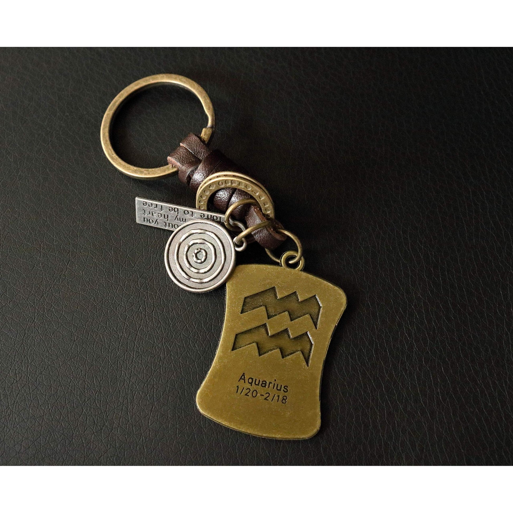 Star Sign Keychain Charm – Handmade Vintage Leather – Zodiac Sign Gift Keyring-AuPra