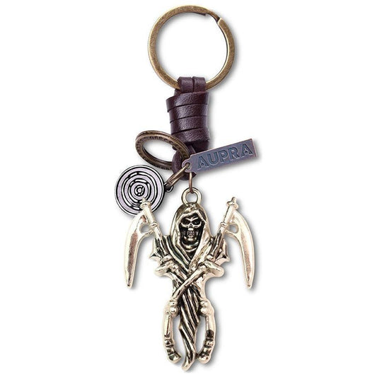 Grip Reaper Keychain Charm – Handmade Vintage Leather – Halloween Gift Keyring-AuPra