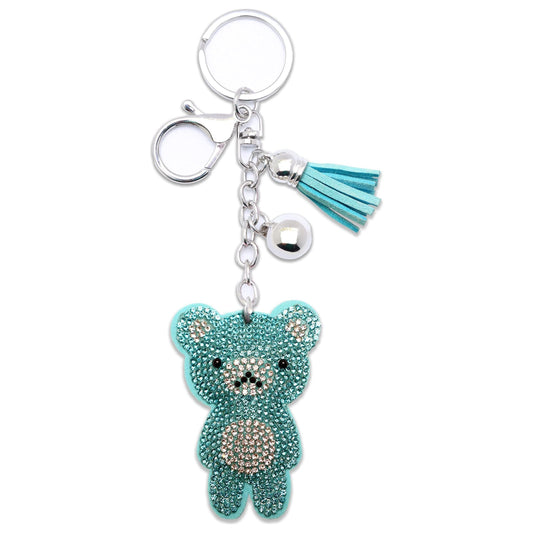 Teddy Bear Crystal Keychain – Velvet Sparkle Tassel Charm – Clip Bag Keyring Gift for Girls-AuPra