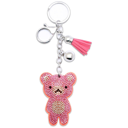Teddy Bear Crystal Keychain – Velvet Sparkle Tassel Charm – Clip Bag Keyring Gift for Girls-AuPra