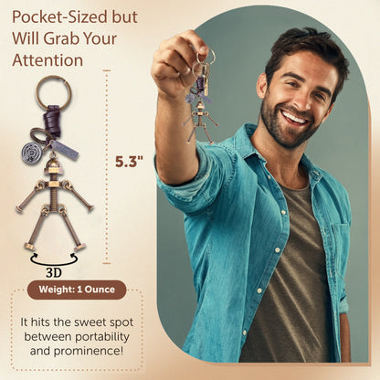 3D Screw Bolt Robot Keychain – Handmade Vintage Leather – Funny Gift Keyring Charm