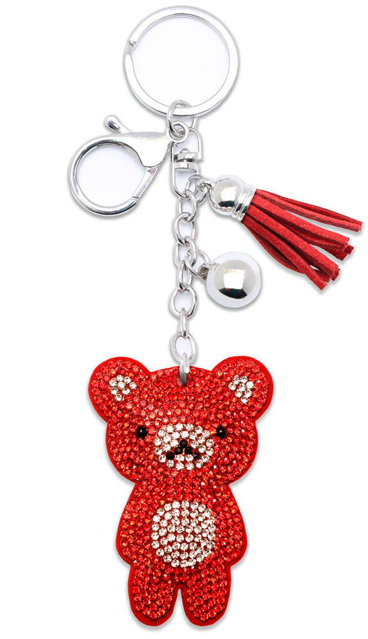 Teddy Bear Crystal Keychain – Velvet Sparkle Tassel Charm – Clip Bag Keyring Gift for Girls