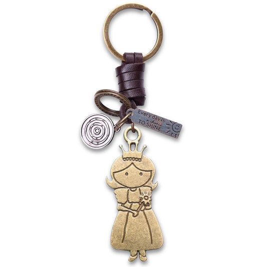 Princess Crown Keychain Charm – Handmade Vintage Leather – Queen Gift Keyring-AuPra