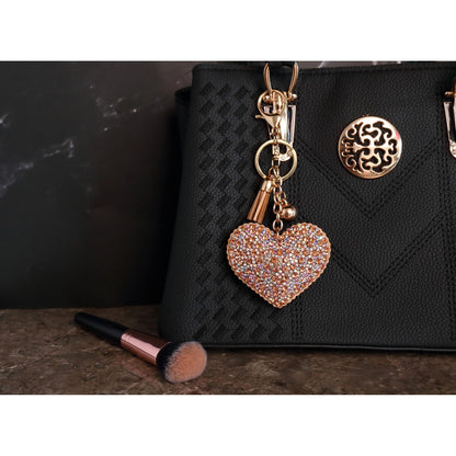 Heart Crystal Keychain – Velvet Sparkle Tassel Charm – Clip Bag Keyring Gift for Girls-AuPra