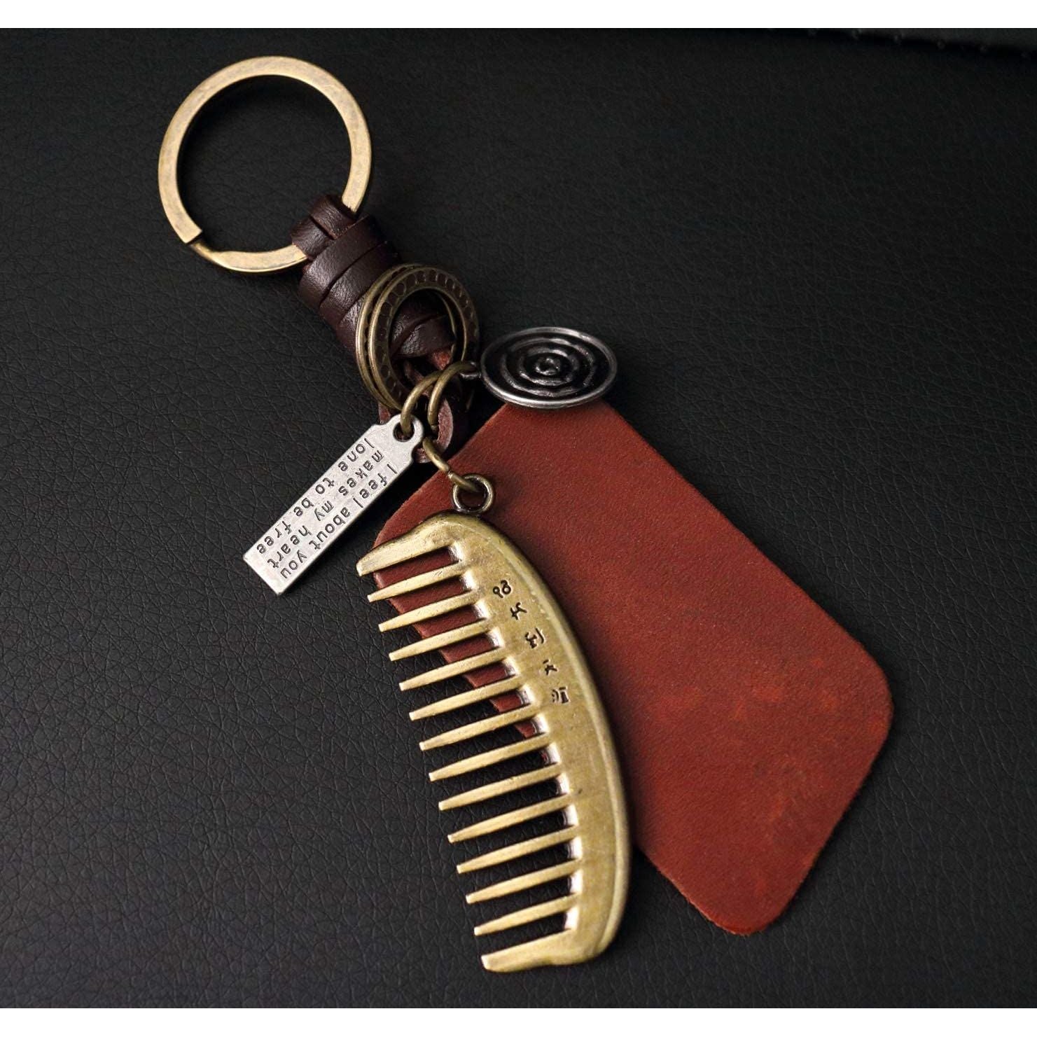 Comb Keychain Charm – Handmade Vintage Leather – Barber Gift Keyring-AuPra