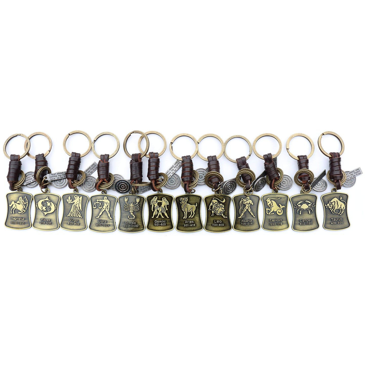Star Sign Keychain Charm – Handmade Vintage Leather – Zodiac Sign Gift Keyring-AuPra
