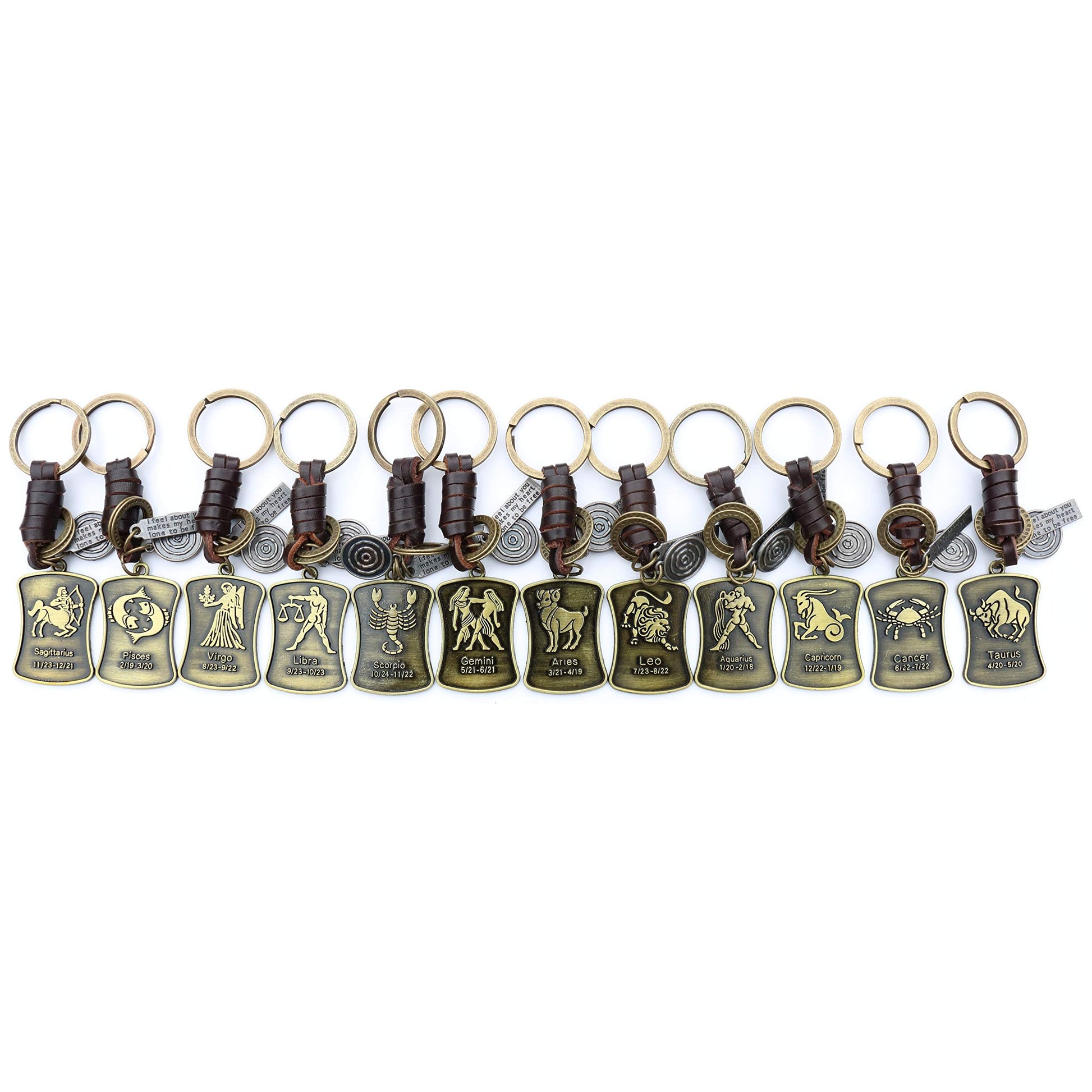 Star Sign Keychain Charm – Handmade Vintage Leather – Zodiac Sign Gift Keyring-AuPra