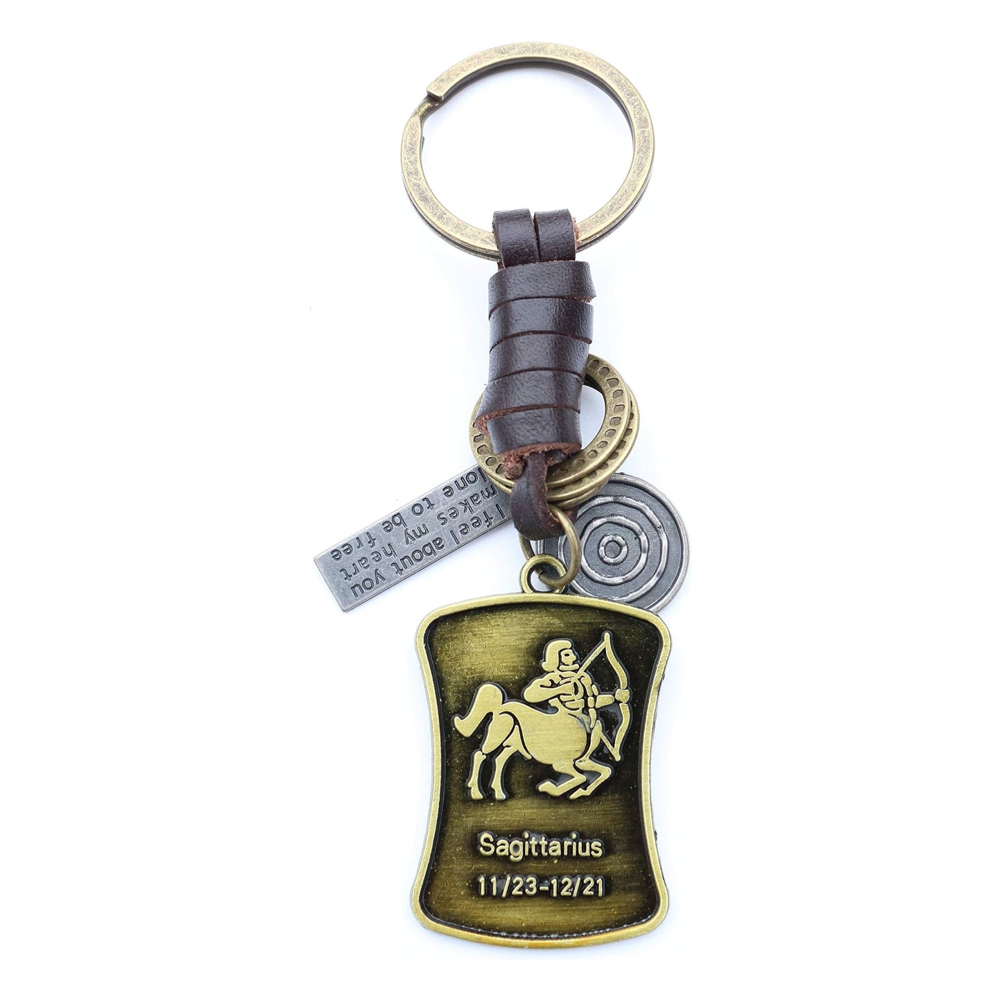 Star Sign Keychain Charm – Handmade Vintage Leather – Zodiac Sign Gift Keyring-AuPra