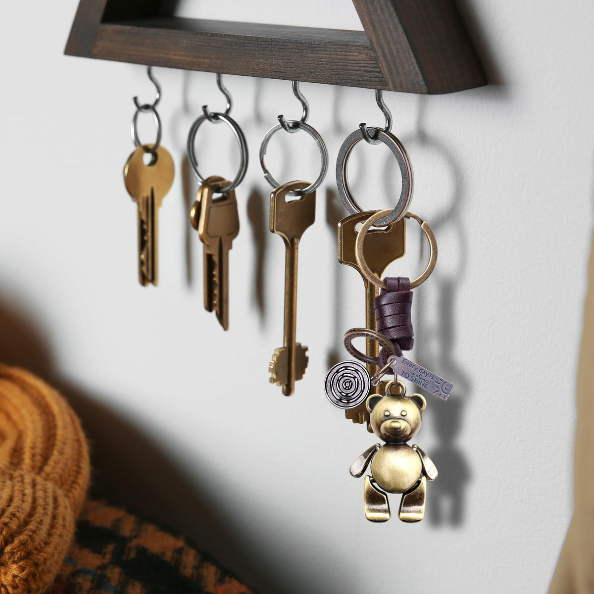 3D Teddy Bear Keychain Gift – Handmade Vintage Leather – Cute Keyring Charm-AuPra