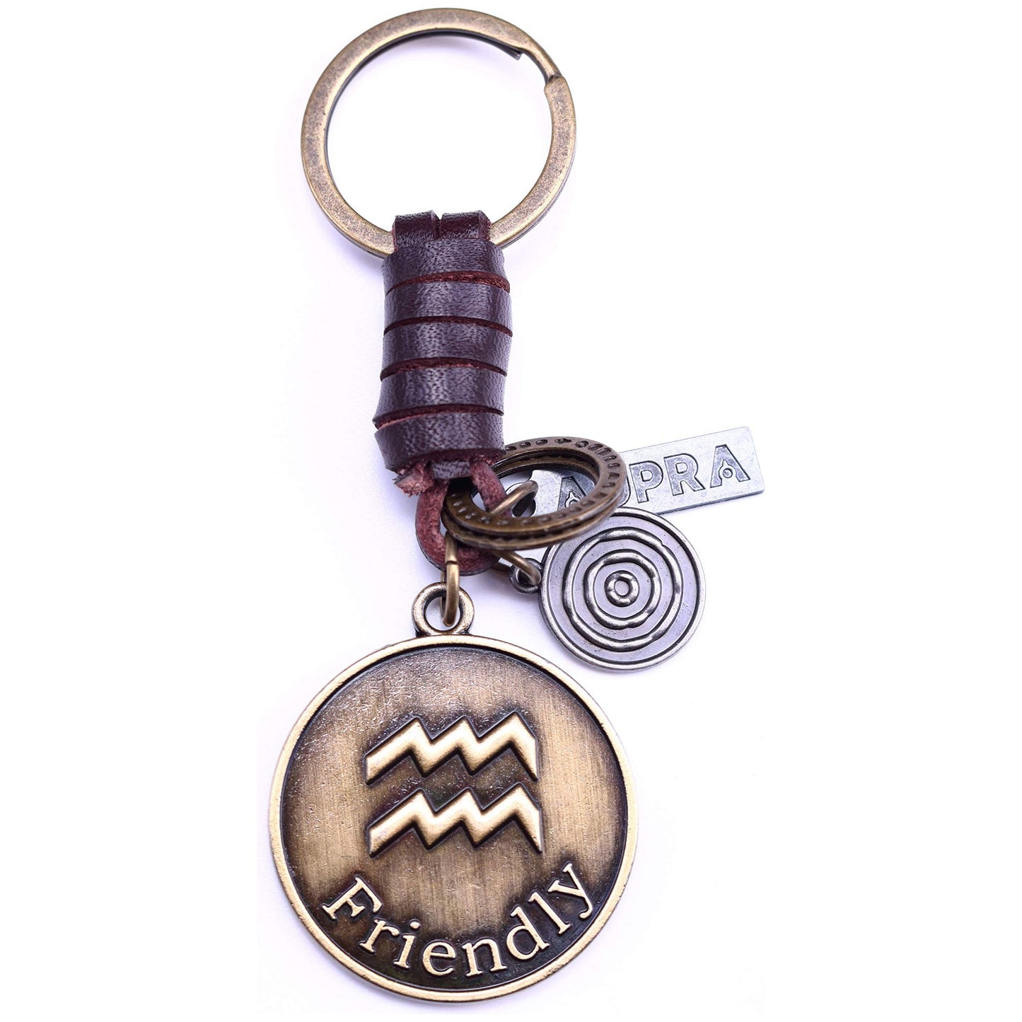 Star Sign Keychain Charm – Handmade Vintage Leather – Zodiac Sign Gift Keyring-AuPra