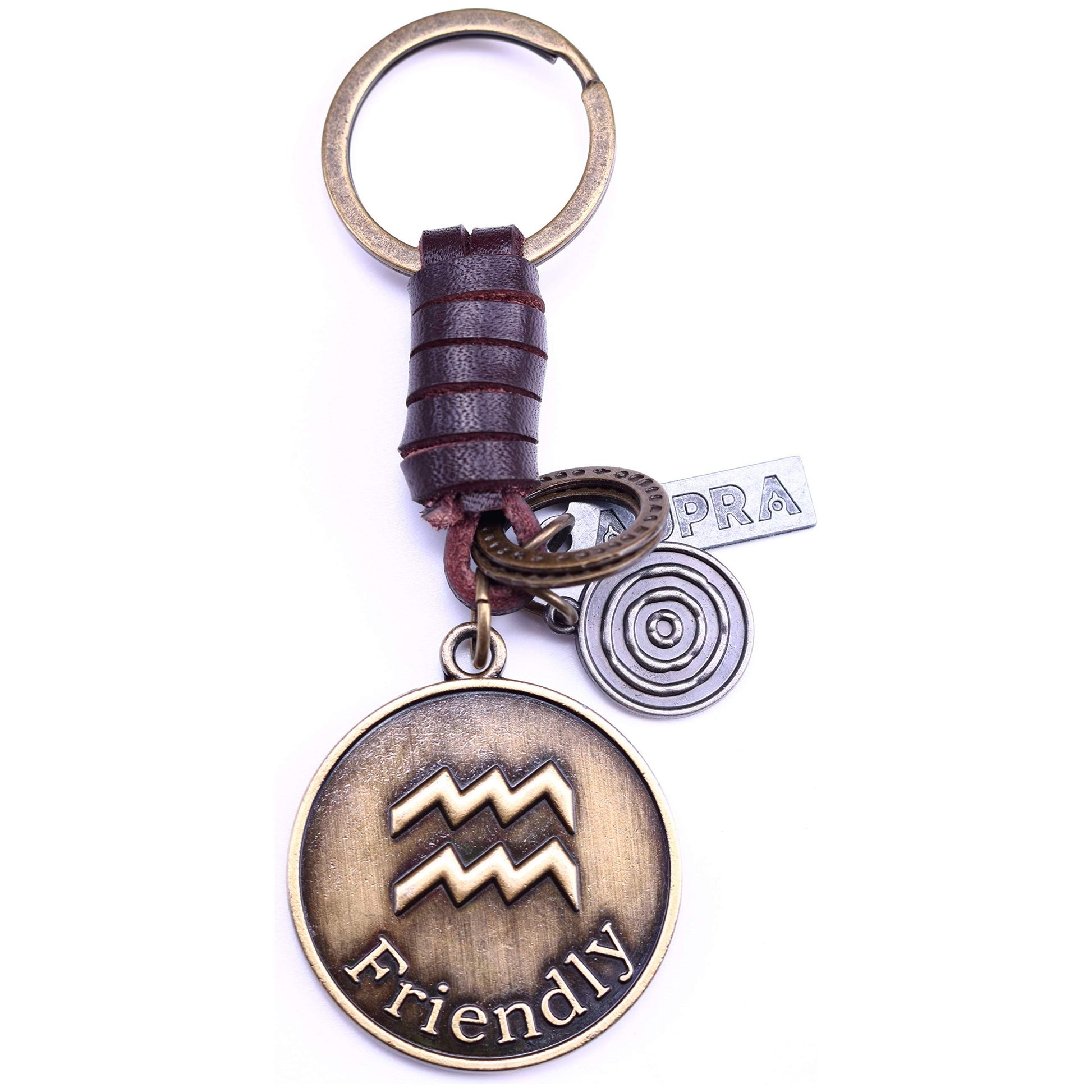 Star Sign Keychain Charm – Handmade Vintage Leather – Zodiac Sign Gift Keyring-AuPra